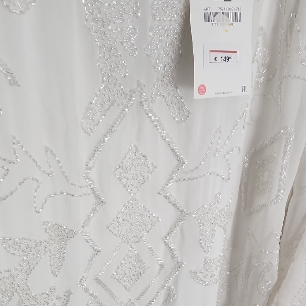 Zara White Dress with Silver Embroidery - Picture 6 of 10